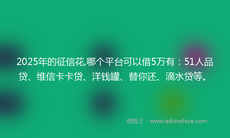 2025年的征信花,哪个平台可以借5万有：51人品贷、维信卡卡贷、洋钱罐、替你还、滴水贷等。