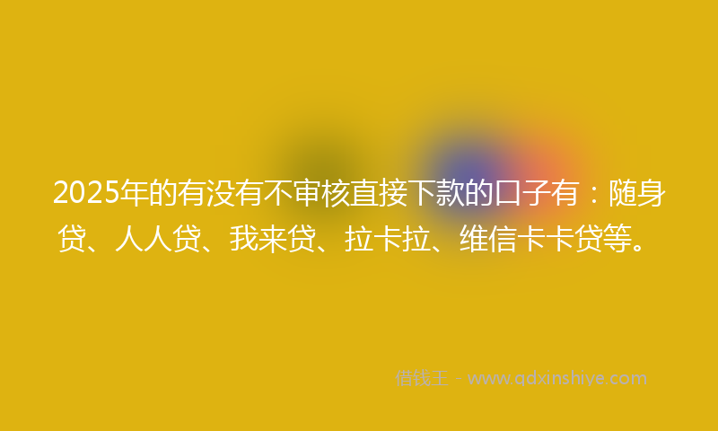 2025年的有没有不审核直接下款的口子有：随身贷、人人贷、我来贷、拉卡拉、维信卡卡贷等。