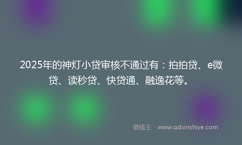 2025年的神灯小贷审核不通过有：拍拍贷、e微贷、读秒贷、快贷通、融逸花等。