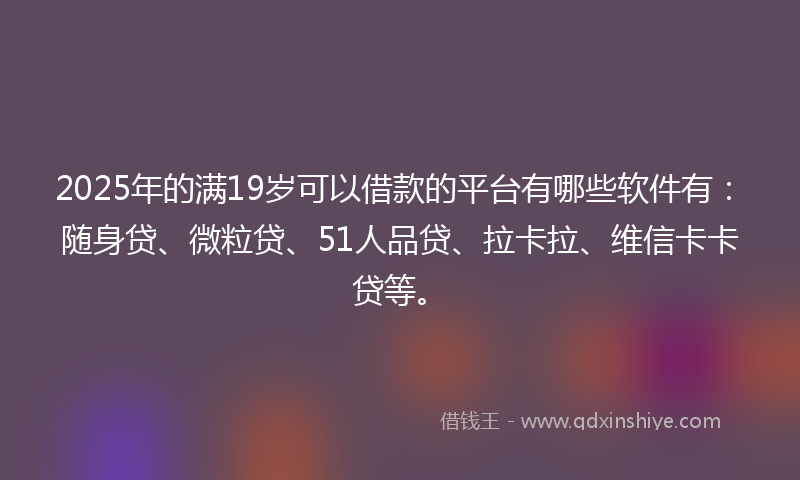 2025年的满19岁可以借款的平台有哪些软件有：随身贷、微粒贷、51人品贷、拉卡拉、维信卡卡贷等。