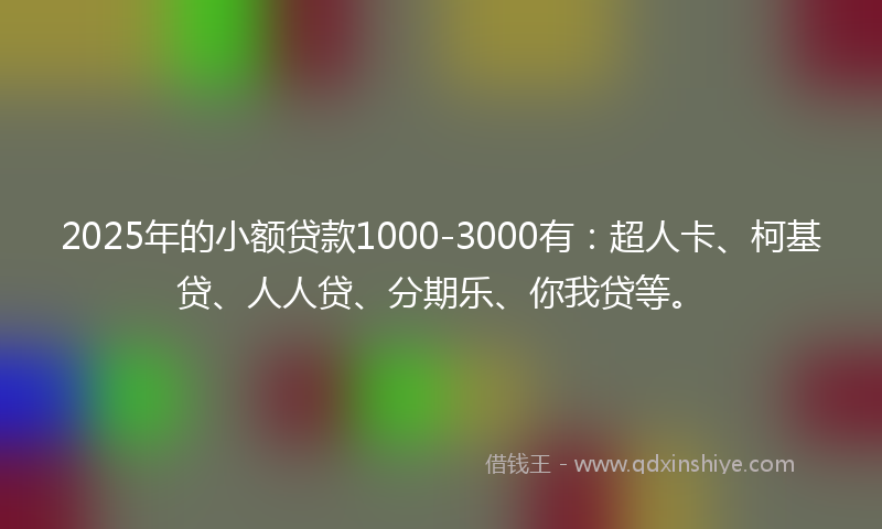 2025年的小额贷款1000-3000有：超人卡、柯基贷、人人贷、分期乐、你我贷等。