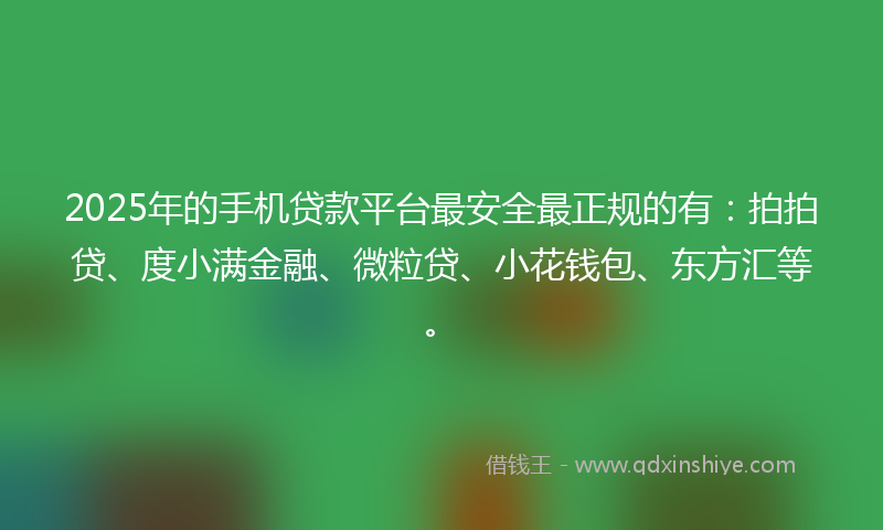 2025年的手机贷款平台最安全最正规的有：拍拍贷、度小满金融、微粒贷、小花钱包、东方汇等。