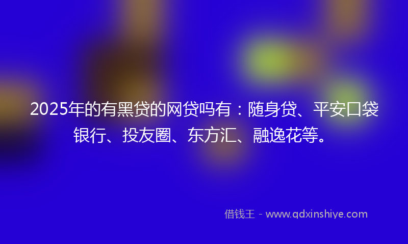 2025年的有黑贷的网贷吗有：随身贷、平安口袋银行、投友圈、东方汇、融逸花等。