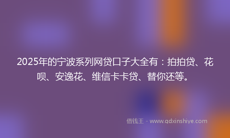 2025年的宁波系列网贷口子大全有：拍拍贷、花呗、安逸花、维信卡卡贷、替你还等。