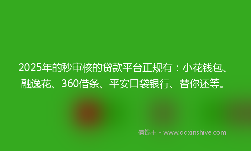 2025年的秒审核的贷款平台正规有：小花钱包、融逸花、360借条、平安口袋银行、替你还等。