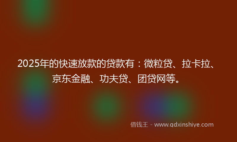 2025年的快速放款的贷款有：微粒贷、拉卡拉、京东金融、功夫贷、团贷网等。