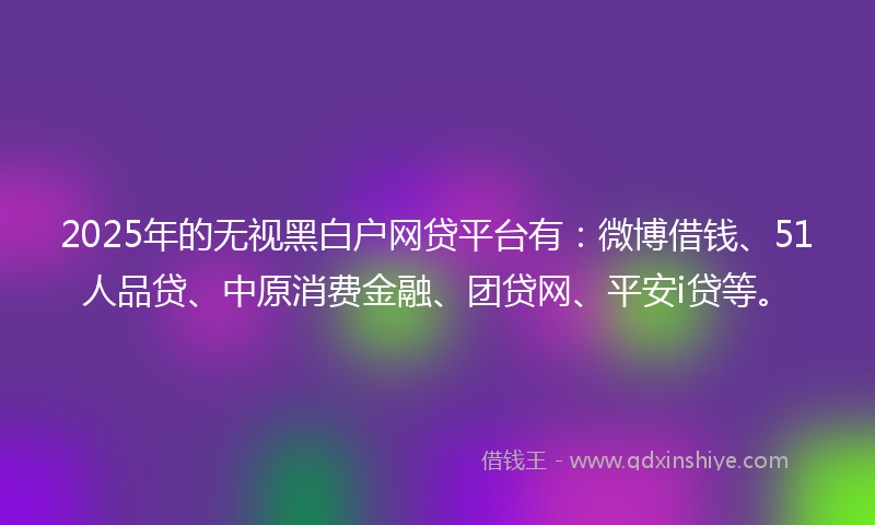 2025年的无视黑白户网贷平台有：微博借钱、51人品贷、中原消费金融、团贷网、平安i贷等。