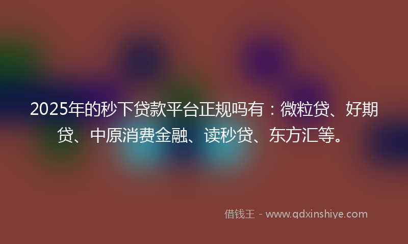 2025年的秒下贷款平台正规吗有：微粒贷、好期贷、中原消费金融、读秒贷、东方汇等。