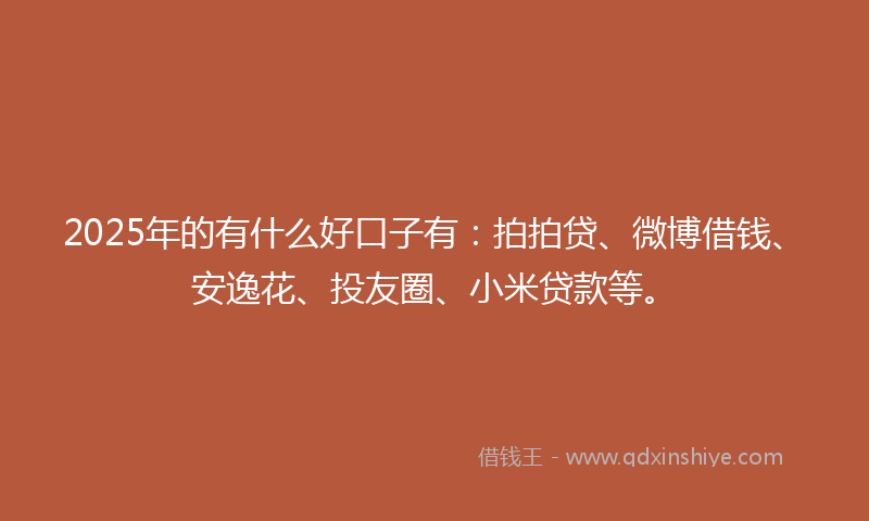 2025年的有什么好口子有：拍拍贷、微博借钱、安逸花、投友圈、小米贷款等。