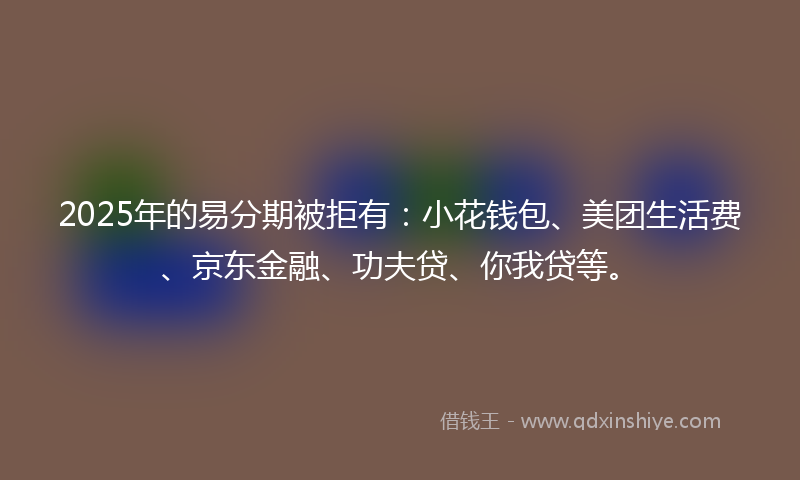 2025年的易分期被拒有：小花钱包、美团生活费、京东金融、功夫贷、你我贷等。