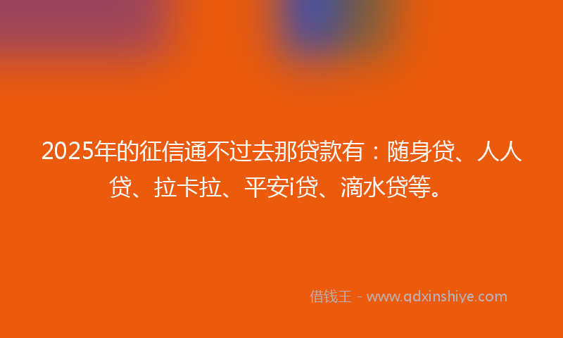 2025年的征信通不过去那贷款有：随身贷、人人贷、拉卡拉、平安i贷、滴水贷等。