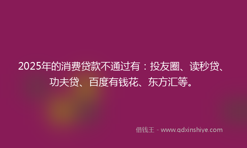 2025年的消费贷款不通过有：投友圈、读秒贷、功夫贷、百度有钱花、东方汇等。