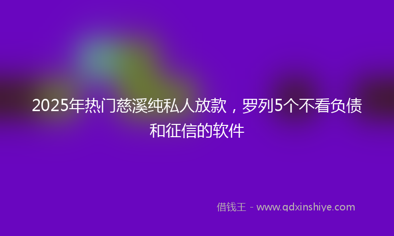 2025年热门慈溪纯私人放款，罗列5个不看负债和征信的软件