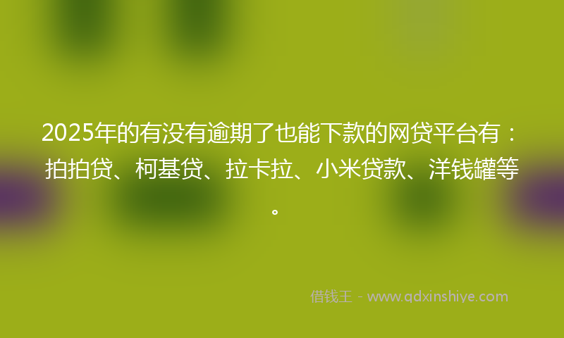 2025年的有没有逾期了也能下款的网贷平台有：拍拍贷、柯基贷、拉卡拉、小米贷款、洋钱罐等。