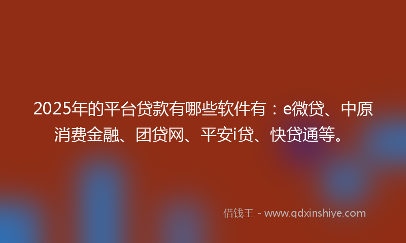 2025年的平台贷款有哪些软件有：e微贷、中原消费金融、团贷网、平安i贷、快贷通等。