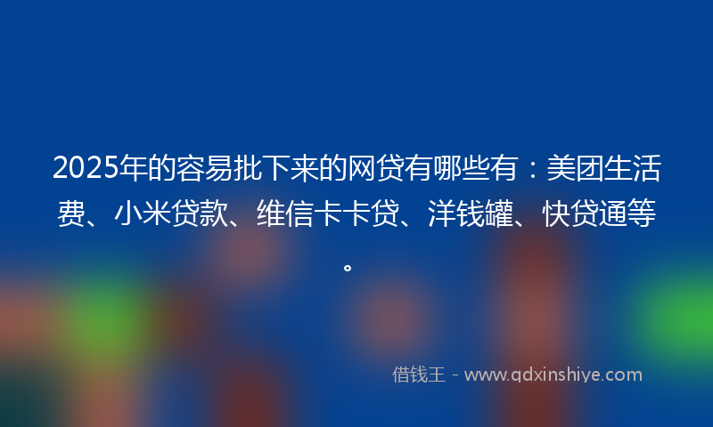 2025年的容易批下来的网贷有哪些有：美团生活费、小米贷款、维信卡卡贷、洋钱罐、快贷通等。