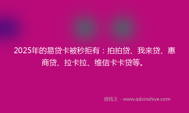 2025年的易贷卡被秒拒有：拍拍贷、我来贷、惠商贷、拉卡拉、维信卡卡贷等。