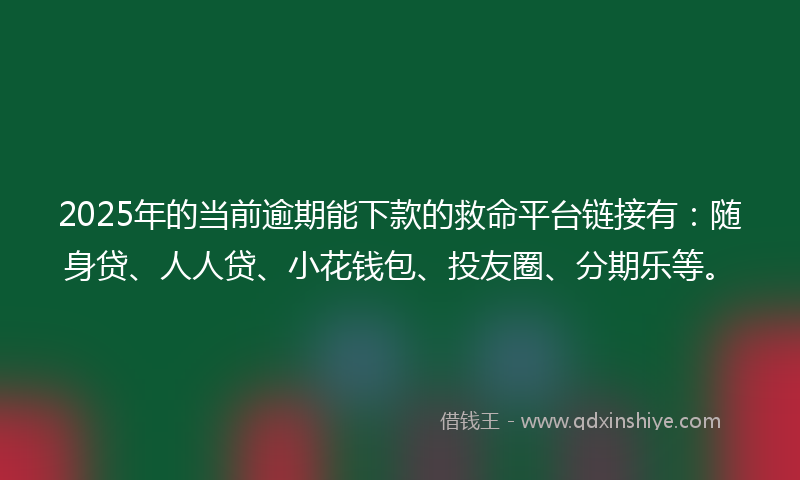 2025年的当前逾期能下款的救命平台链接有:随身贷、人人贷、小花钱包、投友圈、分期乐等。