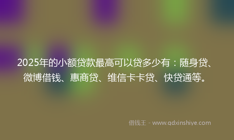 2025年的小额贷款最高可以贷多少有：随身贷、微博借钱、惠商贷、维信卡卡贷、快贷通等。