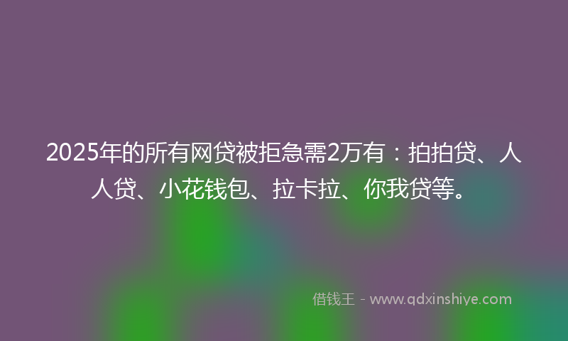2025年的所有网贷被拒急需2万有:拍拍贷、人人贷、小花钱包、拉卡拉、你我贷等。