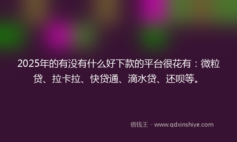 2025年的有没有什么好下款的平台很花有：微粒贷、拉卡拉、快贷通、滴水贷、还呗等。