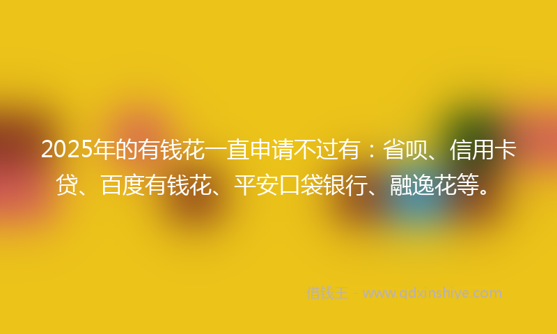 2025年的有钱花一直申请不过有：省呗、信用卡贷、百度有钱花、平安口袋银行、融逸花等。