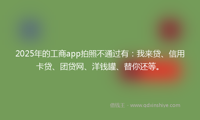 2025年的工商app拍照不通过有：我来贷、信用卡贷、团贷网、洋钱罐、替你还等。