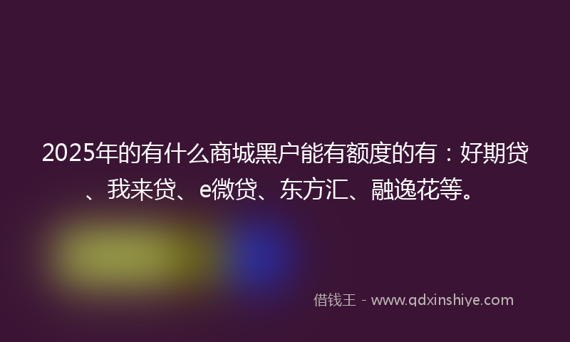 2025年的有什么商城黑户能有额度的有：好期贷、我来贷、e微贷、东方汇、融逸花等。