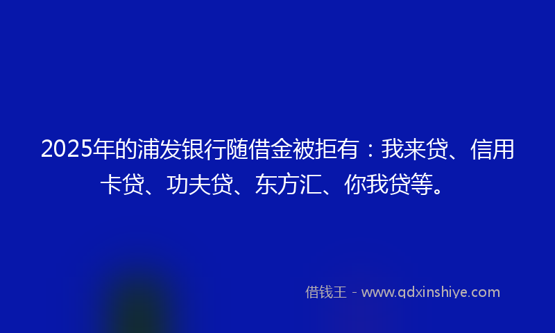 2025年的浦发银行随借金被拒有：我来贷、信用卡贷、功夫贷、东方汇、你我贷等。