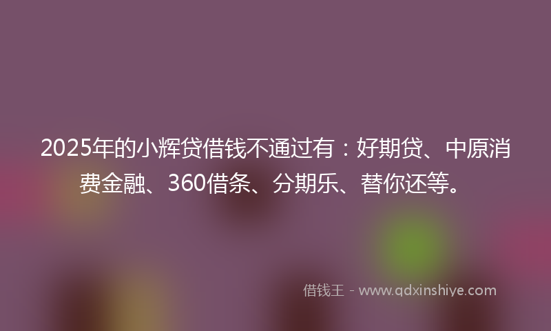 2025年的小辉贷借钱不通过有：好期贷、中原消费金融、360借条、分期乐、替你还等。