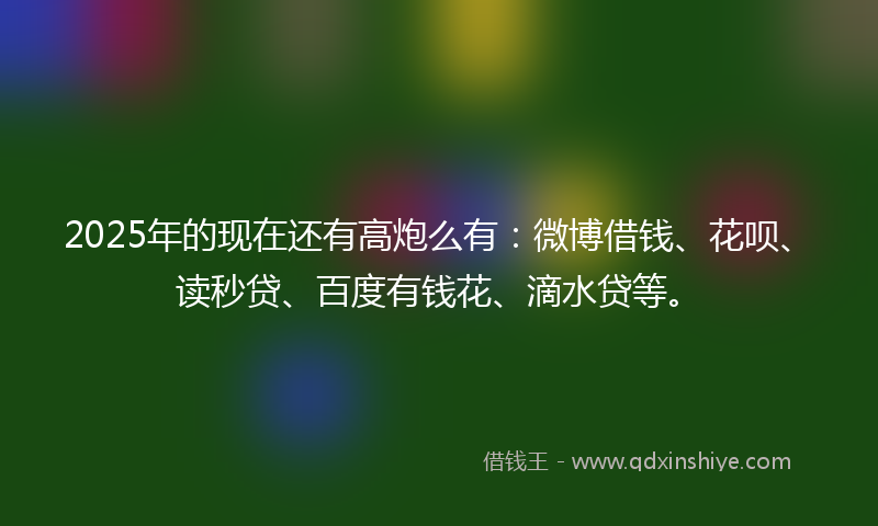 2025年的现在还有高炮么有：微博借钱、花呗、读秒贷、百度有钱花、滴水贷等。