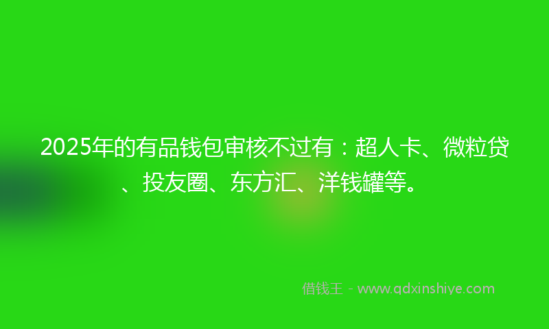 2025年的有品钱包审核不过有：超人卡、微粒贷、投友圈、东方汇、洋钱罐等。