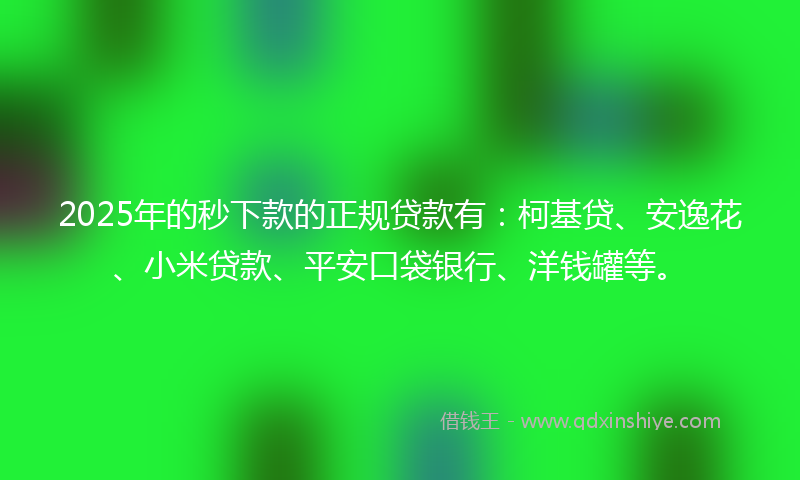 2025年的秒下款的正规贷款有：柯基贷、安逸花、小米贷款、平安口袋银行、洋钱罐等。