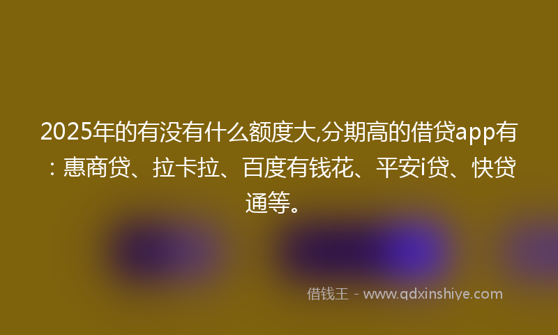 2025年的有没有什么额度大,分期高的借贷app有：惠商贷、拉卡拉、百度有钱花、平安i贷、快贷通等。