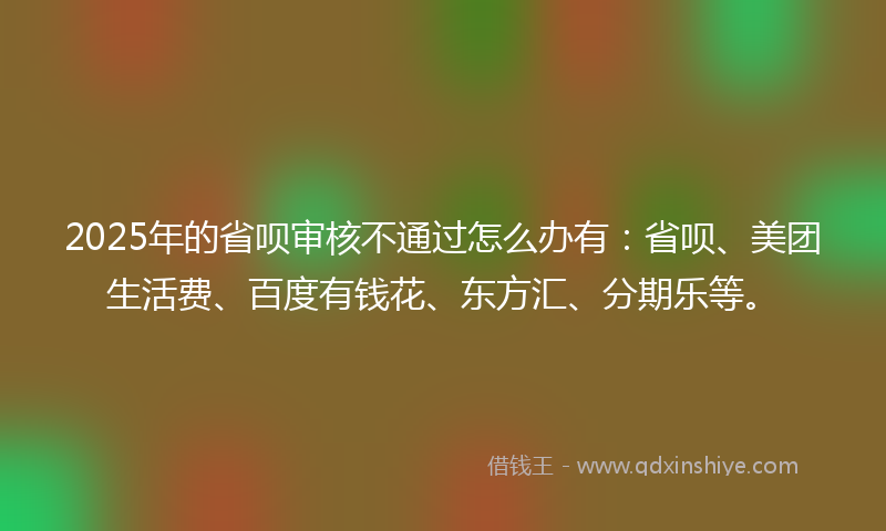 2025年的省呗审核不通过怎么办有：省呗、美团生活费、百度有钱花、东方汇、分期乐等。