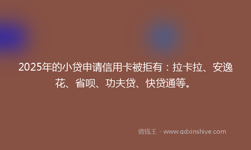 2025年的小贷申请信用卡被拒有：拉卡拉、安逸花、省呗、功夫贷、快贷通等。