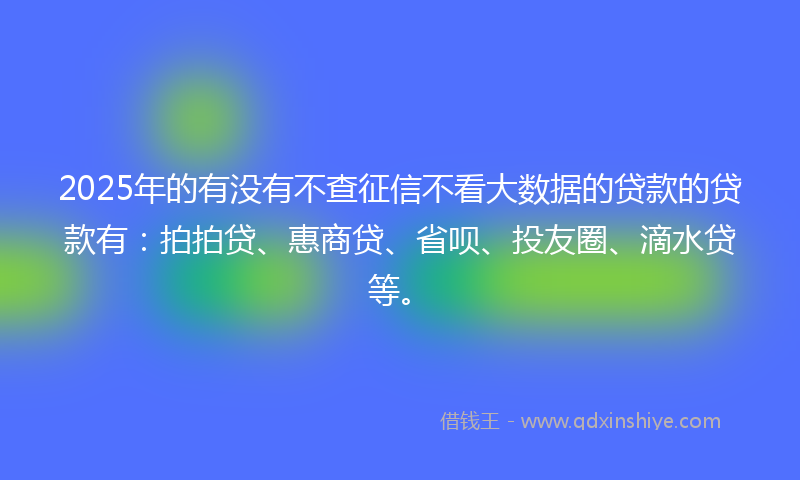2025年的有没有不查征信不看大数据的贷款的贷款有：拍拍贷、惠商贷、省呗、投友圈、滴水贷等。