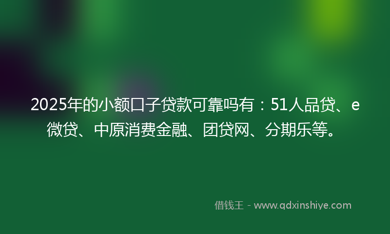 2025年的小额口子贷款可靠吗有：51人品贷、e微贷、中原消费金融、团贷网、分期乐等。