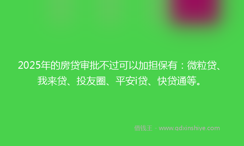 2025年的房贷审批不过可以加担保有：微粒贷、我来贷、投友圈、平安i贷、快贷通等。