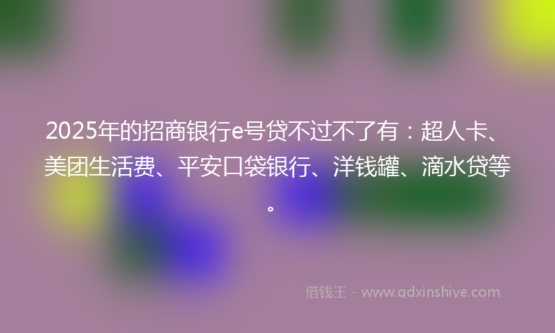 2025年的招商银行e号贷不过不了有：超人卡、美团生活费、平安口袋银行、洋钱罐、滴水贷等。