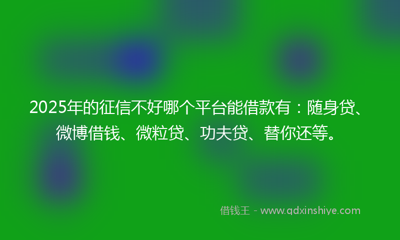 2025年的征信不好哪个平台能借款有：随身贷、微博借钱、微粒贷、功夫贷、替你还等。