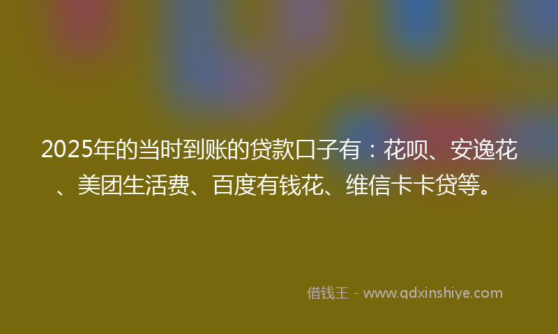 2025年的当时到账的贷款口子有：花呗、安逸花、美团生活费、百度有钱花、维信卡卡贷等。