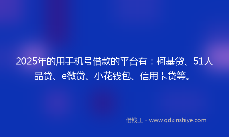 2025年的用手机号借款的平台有：柯基贷、51人品贷、e微贷、小花钱包、信用卡贷等。