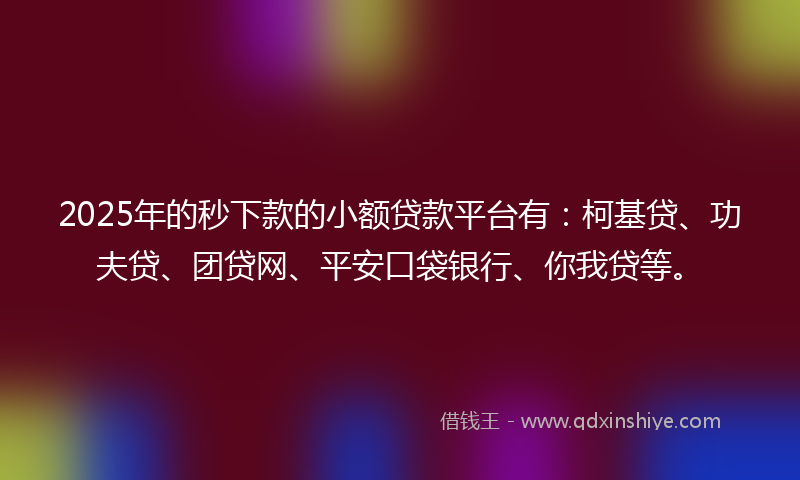 2025年的秒下款的小额贷款平台有：柯基贷、功夫贷、团贷网、平安口袋银行、你我贷等。