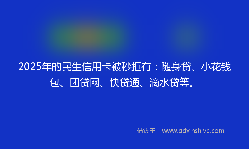 2025年的民生信用卡被秒拒有：随身贷、小花钱包、团贷网、快贷通、滴水贷等。