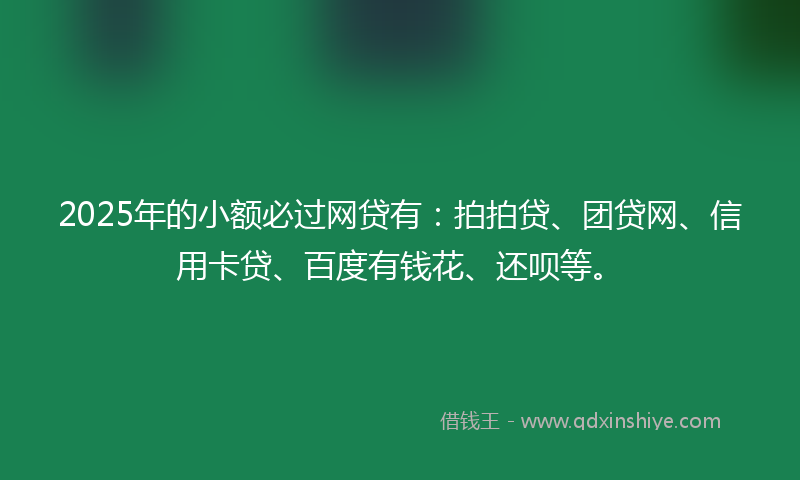 2025年的小额必过网贷有：拍拍贷、团贷网、信用卡贷、百度有钱花、还呗等。