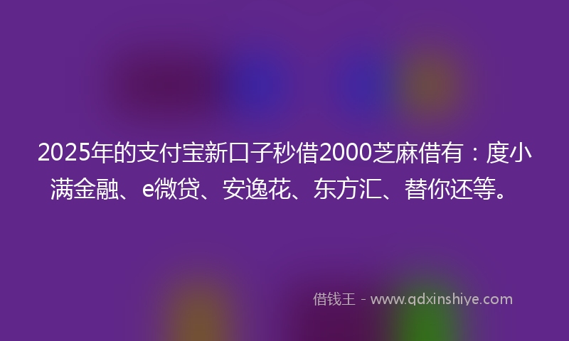 2025年的支付宝新口子秒借2000芝麻借有：度小满金融、e微贷、安逸花、东方汇、替你还等。
