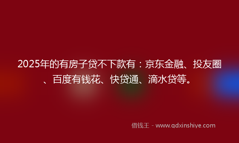 2025年的有房子贷不下款有：京东金融、投友圈、百度有钱花、快贷通、滴水贷等。