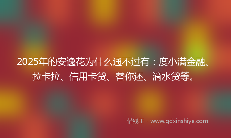 2025年的安逸花为什么通不过有：度小满金融、拉卡拉、信用卡贷、替你还、滴水贷等。