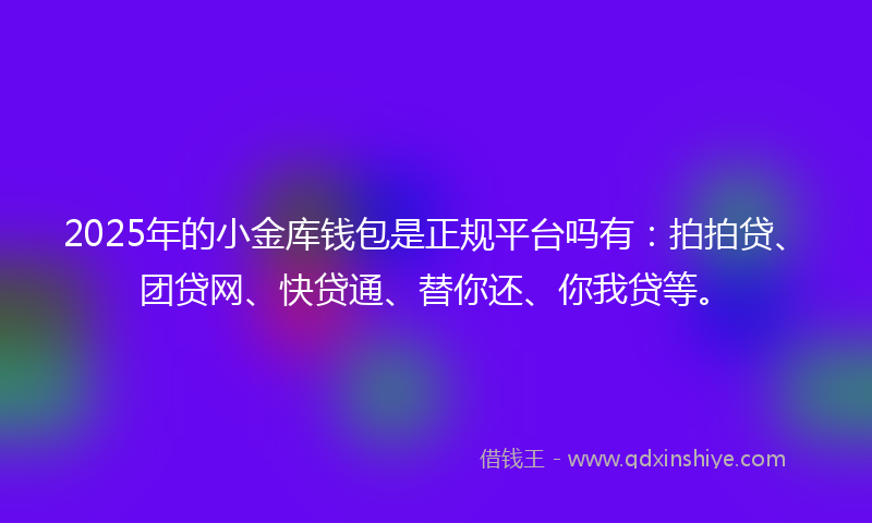 2025年的小金库钱包是正规平台吗有：拍拍贷、团贷网、快贷通、替你还、你我贷等。